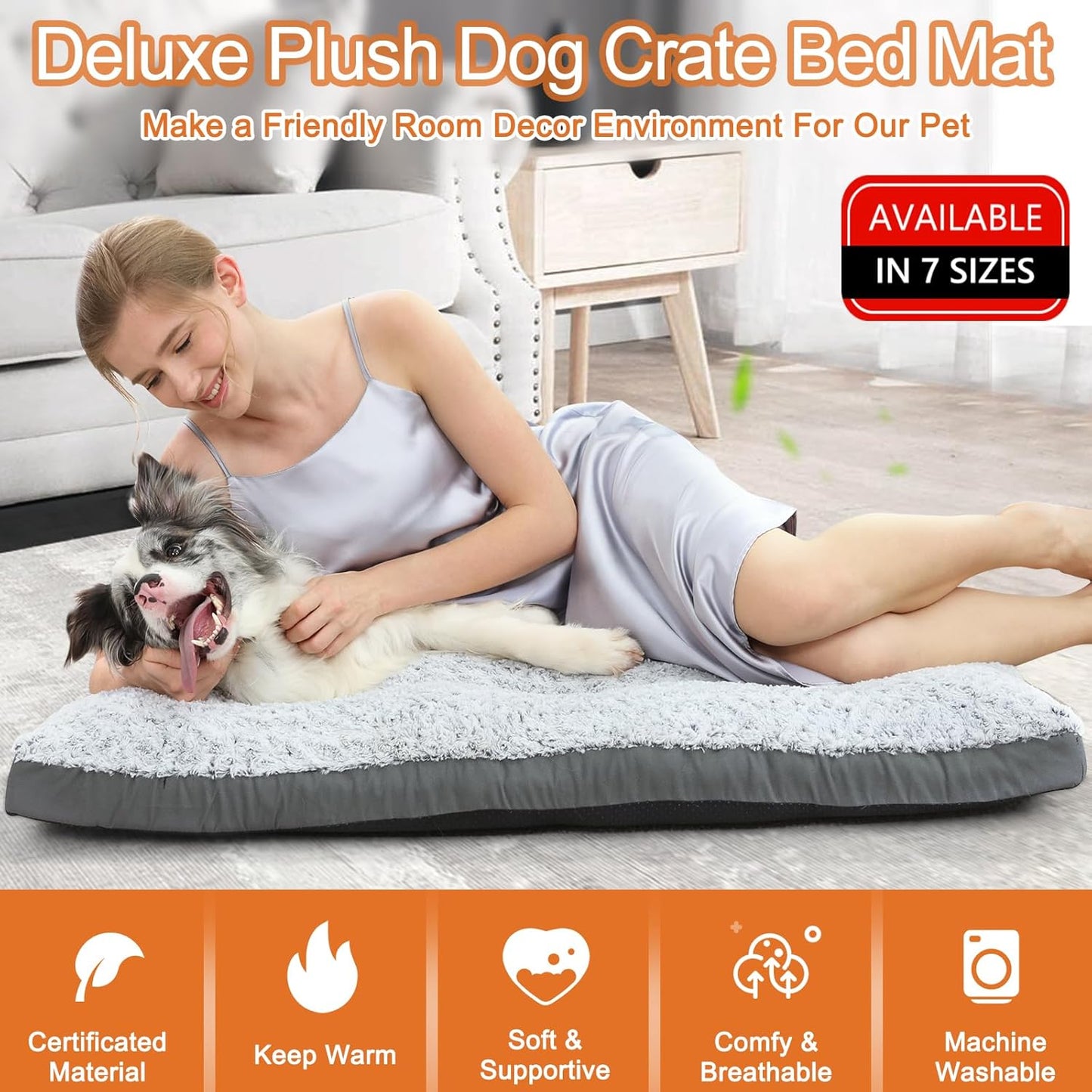 Deluxe Washable Dog Bed for Large Dogs Dog Crate Mat 