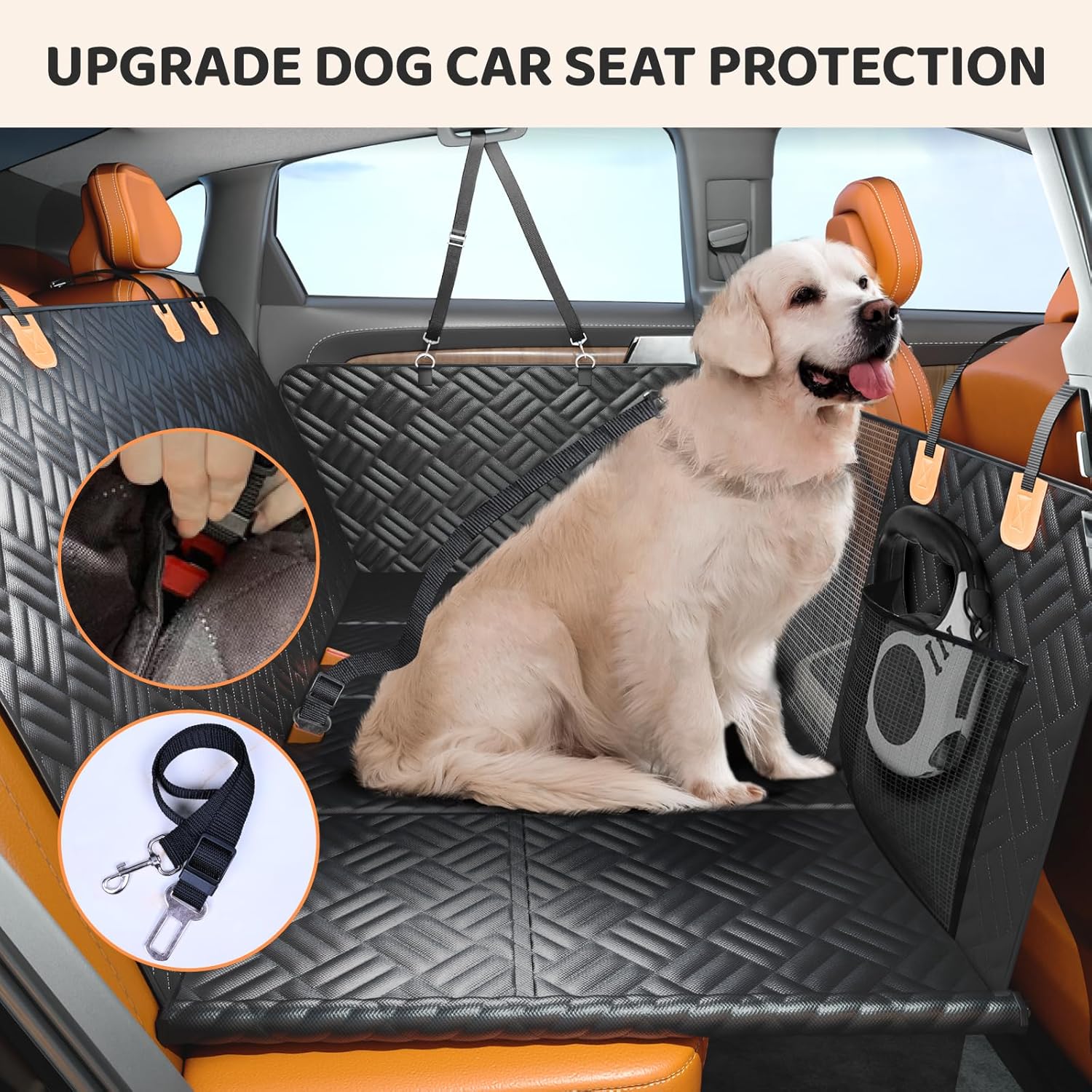 Dog Car Seat Cover for Back Seat, Hard Bottom Back Seat Extender for Dogs - Supports 400Lbs, Back Seat Pet Cover, Dog Hammock for Car SUV and Trucks