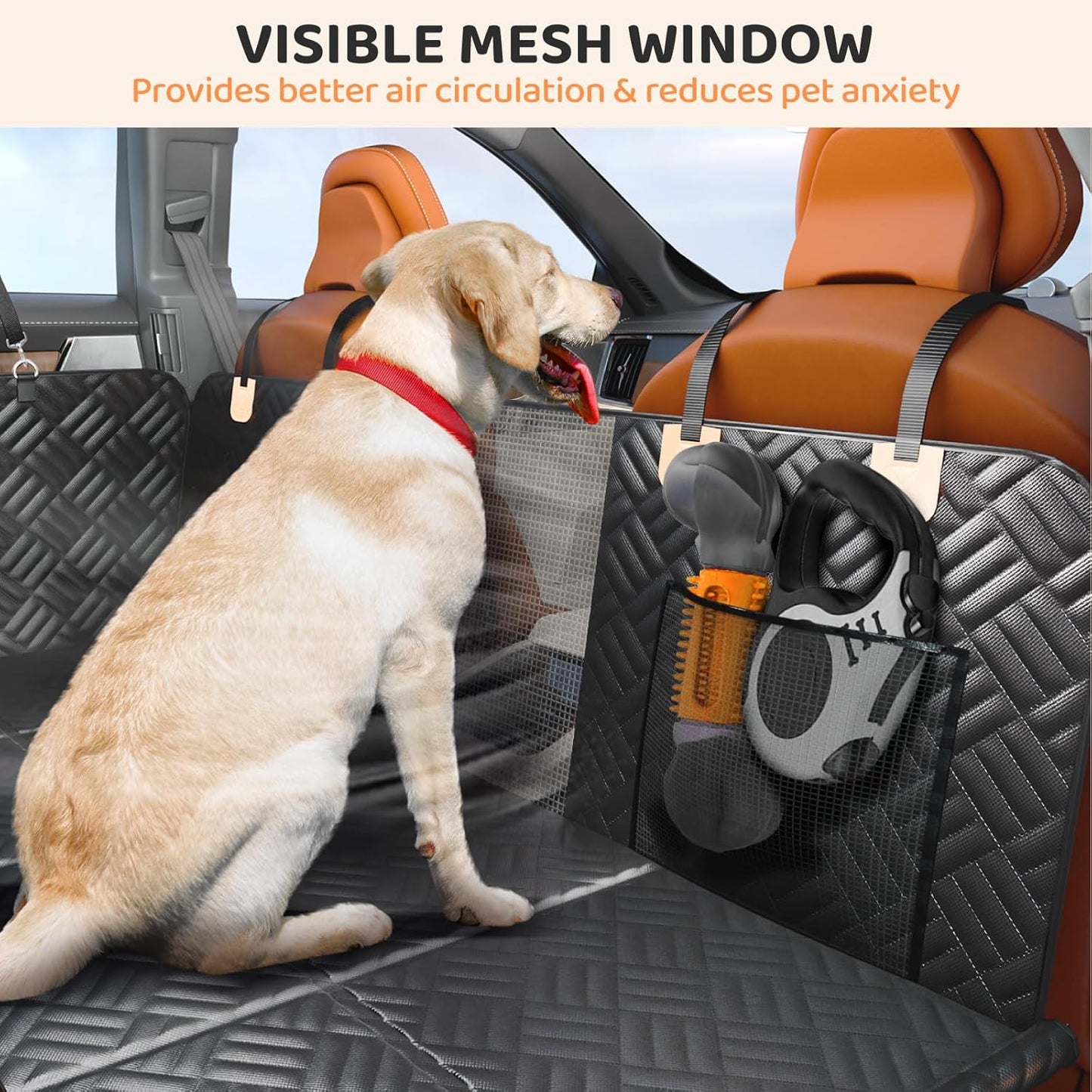 Dog Car Seat Cover for Back Seat, Hard Bottom Back Seat Extender for Dogs - Supports 400Lbs, Back Seat Pet Cover, Dog Hammock for Car SUV and Trucks